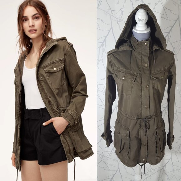 Talula Army Green Full Zip Cinched Waist Hooded Utility Jacket - Picture 1 of 5